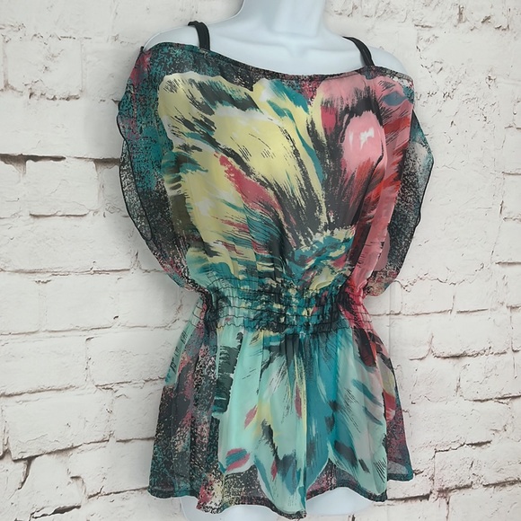 ✨VTG✨ 80s Open Shoulder Sheer Top, Size S - Picture 2 of 7